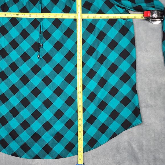 Catherines Tunic Top Blouse 2X Buffalo Check Chiffon Teal and Brown Peasant - Picture 7 of 7